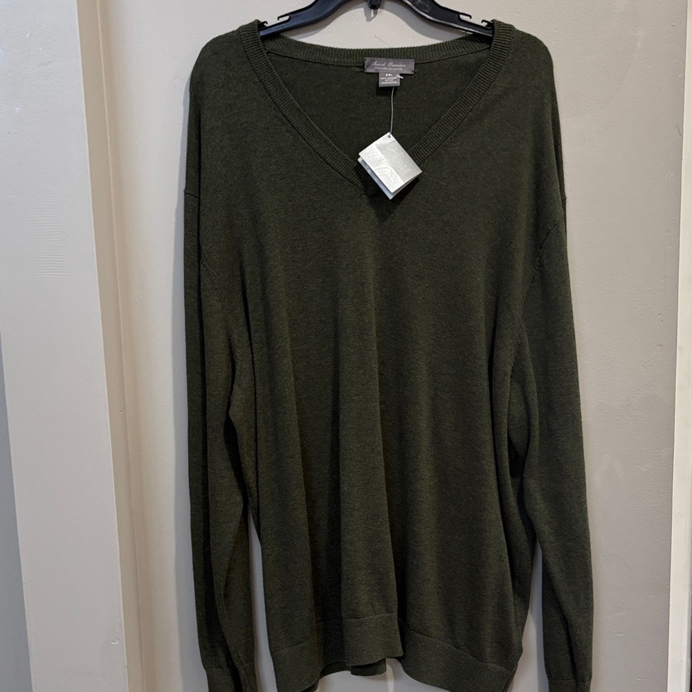 Daniel Cremieux Men's V-Neck Sweater in Olive Green Size XXL